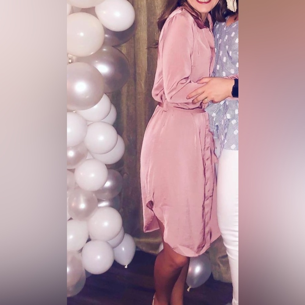 Divided H&M Dusty Rose Satin Button Down Tie Waist Dress size 0